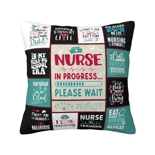 Nursing Student Throw Pillow Cover 18x18 Inches - Graduation Gift for Women, Future Nurse Gift, Nurse Graduation 2026, IYUBOFU