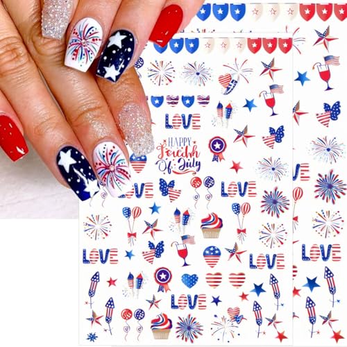 4th of July Nail Stickers 6 Sheets - American Flag & Star Decals