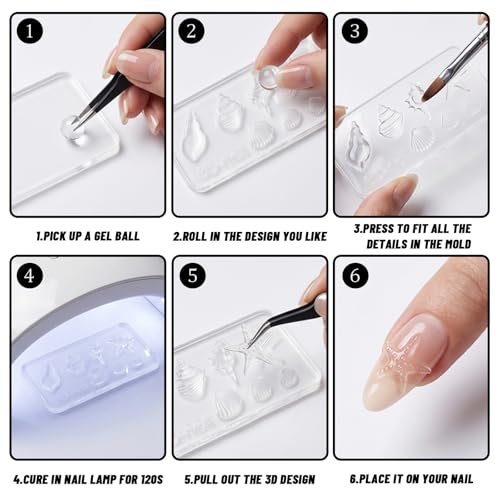 LUSTRIB 7 Pcs 3D Silicone Nail Molds for Acrylic & Gel Nail Art
