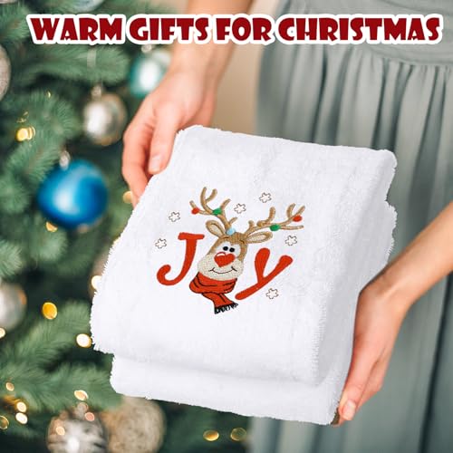 Christmas Embroidered Cotton Bathroom Towels Set of 3 - Santa Reindeer Holiday Decor