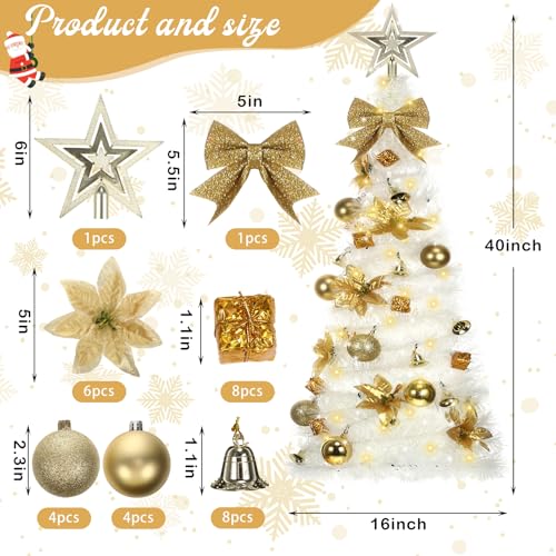 Suncalla 40-inch Wall Hanging Christmas Tree with LED Lights - White Gold, Classic