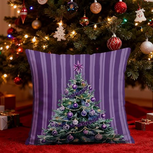 Awdschkj Purple Christmas Pillow Cover 18x18 Holiday Home Decor