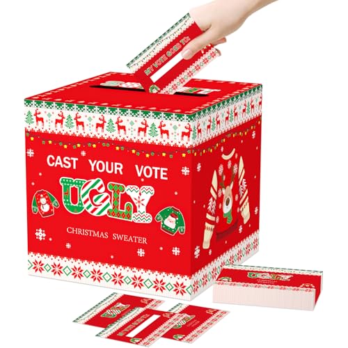 Ugly Sweater Contest Ballot Box Set with 50 Voting Cards