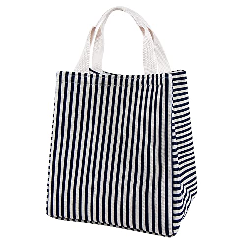 Daixers Insulated Lunch Bag - Reusable Thermal Lunch Tote, Striped Blue