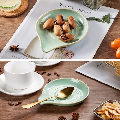 HaWare Ceramic Spoon Rest for Stove Top - 5.1" Sage Green Kitchen Holder