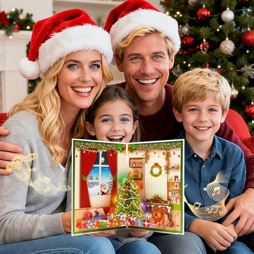 APOTODITO Christmas Tree Pop Up Card with Lights and Music - Christmas House Variation