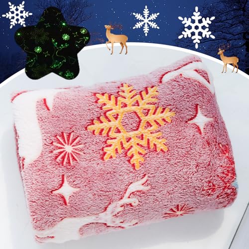 SYMI SMMR Glow in the Dark Christmas Throw Blanket - Red Plush Fleece