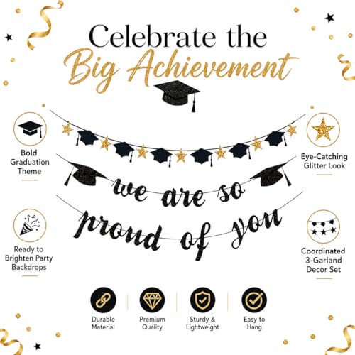 Graduation Decorations 2026 Black and Gold Party Banner Set