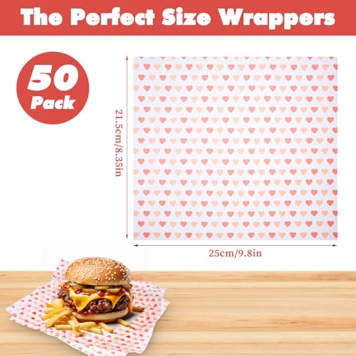 Larrel 50PCS Pink Love Wax Paper Sheets - Greaseproof Food Wrapping Paper