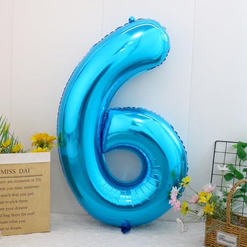 40-Inch Blue Number 6 Balloon for Birthdays & Anniversaries