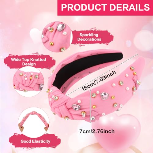 KIUEZIR Pink Knotted Rhinestone & Pearl Headband for Women