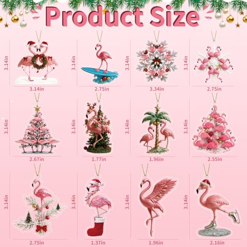 24Pcs Pink Flamingo Christmas Ornaments Acrylic Holiday Decor Set