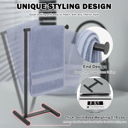 Livabber L-Shape Hand Towel Holder Stand - Modern Metal Rack for Bathroom & Kitchen (Black)