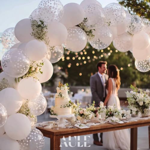 AULE White Confetti Balloons Set - 42pcs 12 Inch Latex & Confetti Balloons for Parties