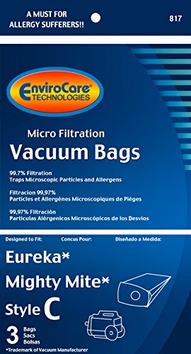EnviroCare Micro Filtration Vacuum Dust Bags for Eureka & Mighty Mite Canisters - 3 Pack