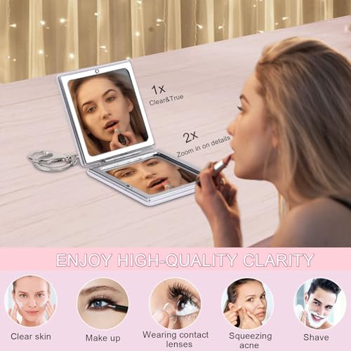 Personalized Compact Mirror with Keychain - Initial J - Travel Makeup Mirror for Teen Girls