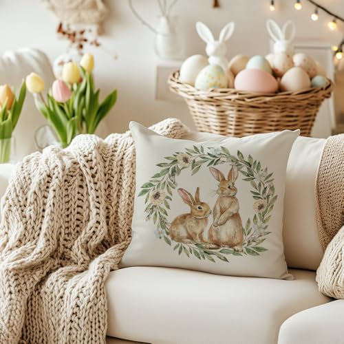 Easter Pillow Cover 18x18 Inch Bunny Garland Decorative Cushion Case