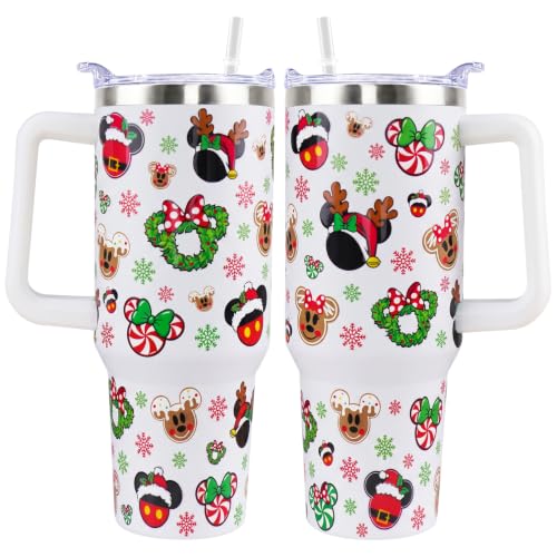 Mouse Tumbler 40oz Christmas Insulated Travel Mug with Handle, Cartoon Mouse Design
