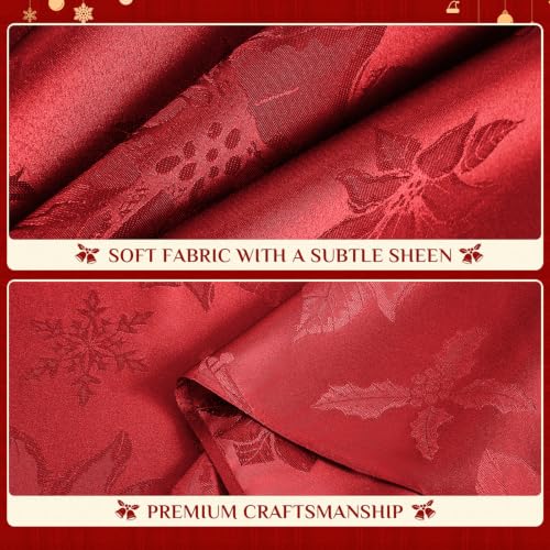 Christmas Jacquard Oval Tablecloth Red Flower Pattern 60x84 Inches - Festive Holiday Decor