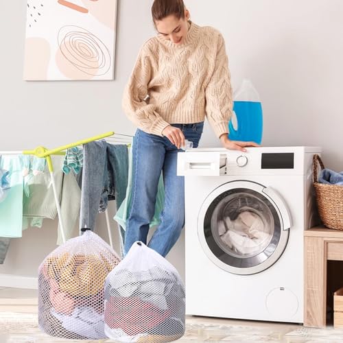 2-Pack Mesh Laundry Bags for Delicates - Machine Washable, 12x16 & 16x20 Inches