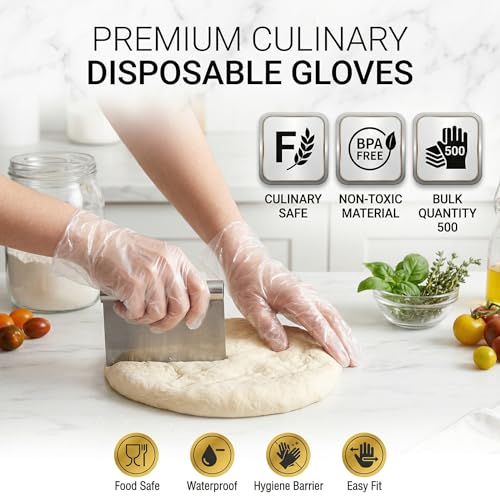 500 Count Clear Disposable Food Prep Gloves for Cooking & Cleaning