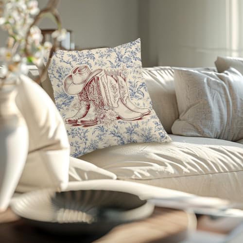 Chinoiserie Cowboy Boots Pillow Cover 18x18 | Country Decor