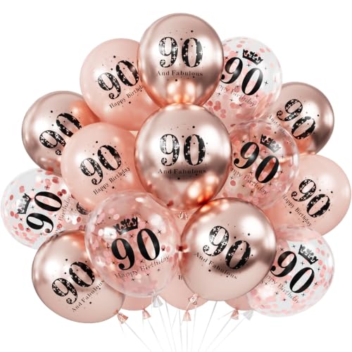 90th Birthday Balloons Decorations Set - Rose Gold 90 Latex Balloons (24 Pcs)