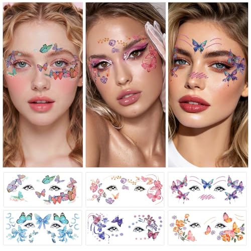 Konsait Glitter Butterfly Temporary Face Tattoos 20 Sheets