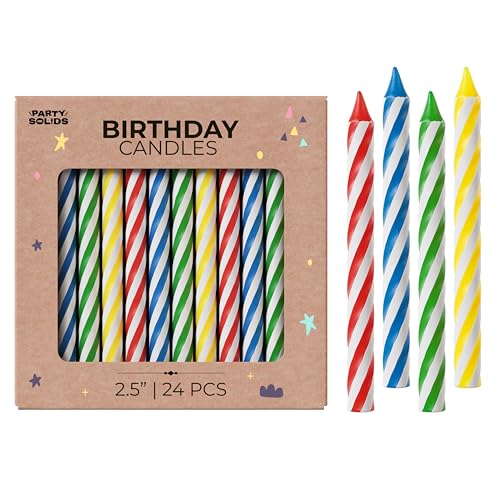 Party Solids 24-Pack Primary Color Birthday Candles - 2.5"