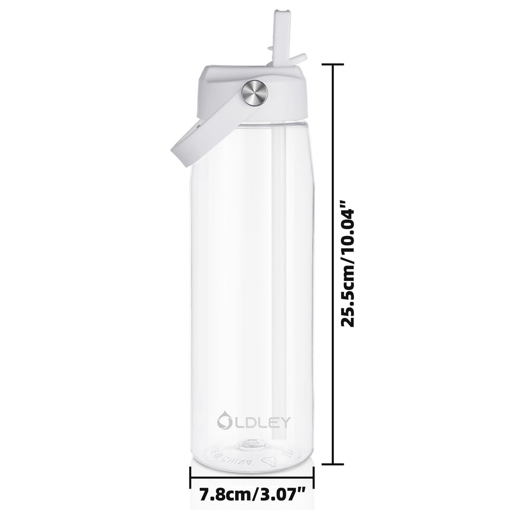 OLDLEY 32 oz Water Bottle with Straw, Leakproof Sports Water Bottle with Carry Strap, BPA-Free Large Water Bottles for Home,Travel, School, Outdoors, Gym, Tritan,Transparent