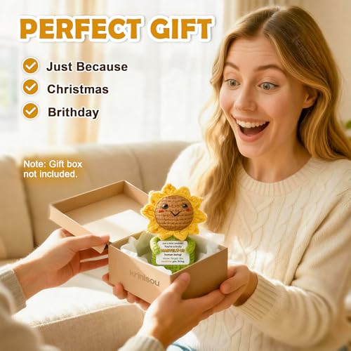 Crochet Sunflower Gift with Affirmation for Women - Cheerful Desk Decor