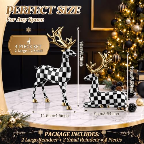 Black White Christmas Reindeer Figurines Set - Indoor Resin Deer Decor