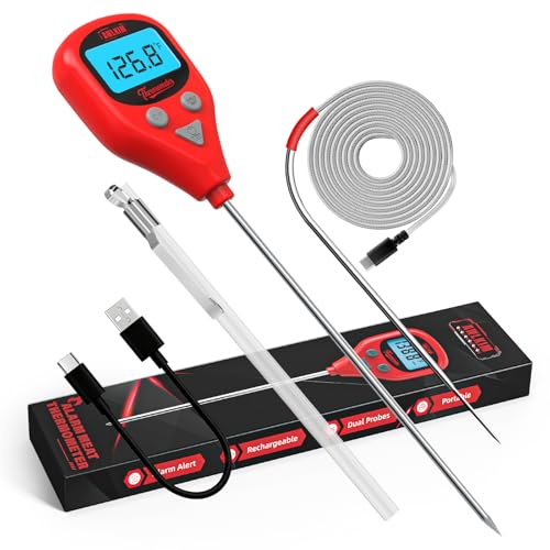 AWLKIM Digital Meat Thermometer with Dual Probes - Instant Read, USB-C Rechargeable, Waterproof for Grilling & BBQ