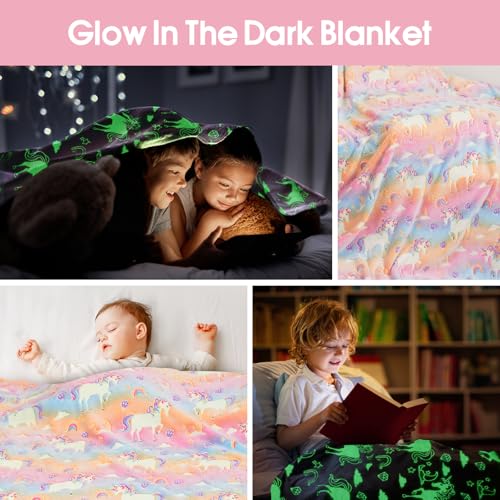 Glow in The Dark Unicorn Blanket for Kids - Soft Flannel, 50"x60"