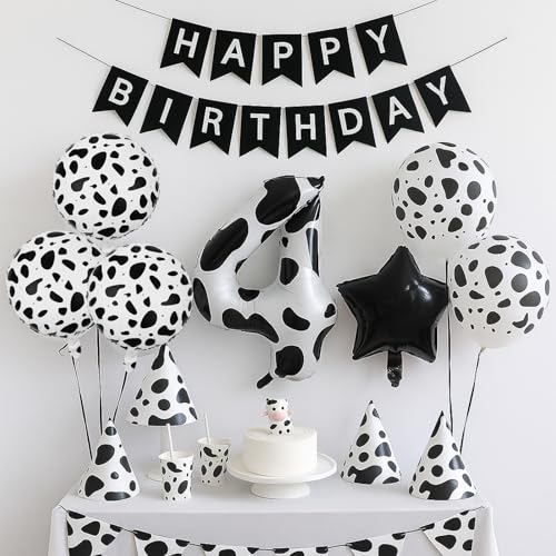 40 Inch Cow Print Number 4 Balloons Set for Kids' Birthday Party