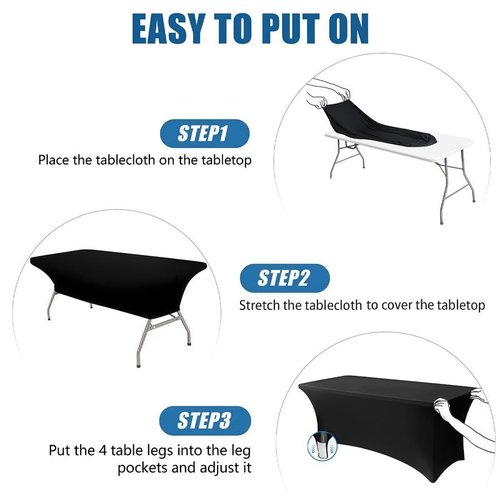Lemict Black Tablecloths 96x30 Inch Table Cloths for 8 Foot Rectangle Tables, Wrinkle Resistant Washable Rectangular Spandex Fabric Table Cover for Vendor Dining Wedding Banquet Camping Party - 6 Pack