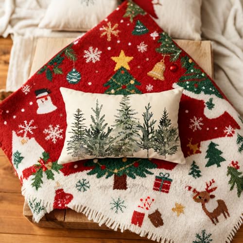 Christmas Winter Trees Lumbar Throw Pillow Cover - 12x20 Inch