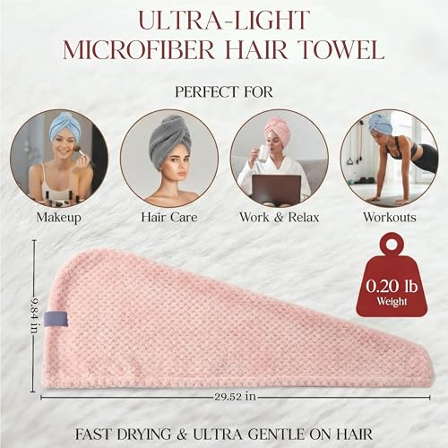 3 Pack Large Microfiber Hair Towel Wraps for Women - Quick Dry & Anti-Frizz