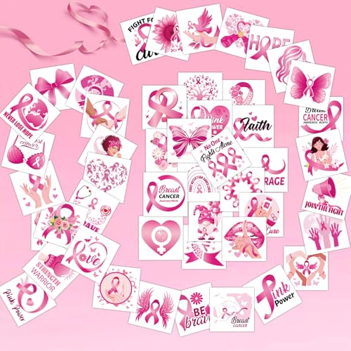 Konsait 96 PCS Breast Cancer Awareness Temporary Tattoos Ribbon Face Stickers