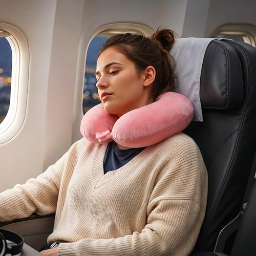 Travel Neck Pillow Covers - 2 Pack U-Shaped Cases with Zipper, Pink