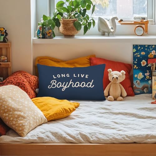 Long Live Boyhood 12x20 Lumbar Pillow Cover - Navy Blue Boys Room Decor