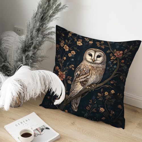 Owl Pillow Cover 18x18 Inch - Dark Floral Design, Variation 2
