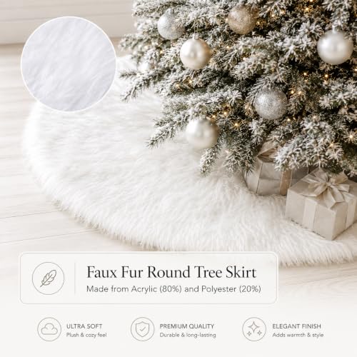 YEAHOME White Faux Fur Christmas Tree Skirt 24 Inch Holiday Decor
