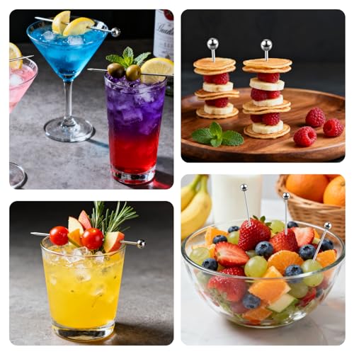 Stainless Steel Cocktail Picks - 10 Pcs Reusable Skewers for Drinks