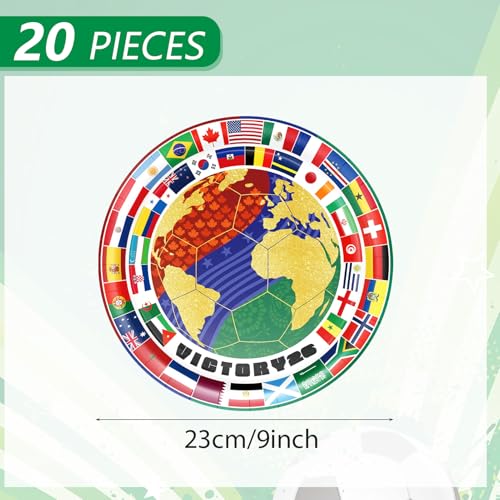 20Pcs World Cup Soccer Theme Paper Plates - 9 Inch Disposable Party Plates, International Flags, Football Match Theme, for Watch Party & Kids Birthday (World Cup Themed Plates)
