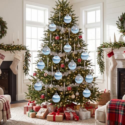 Light Blue Satin Christmas Balls Set - 9 Pcs 3.15 Inch Holiday Ornaments