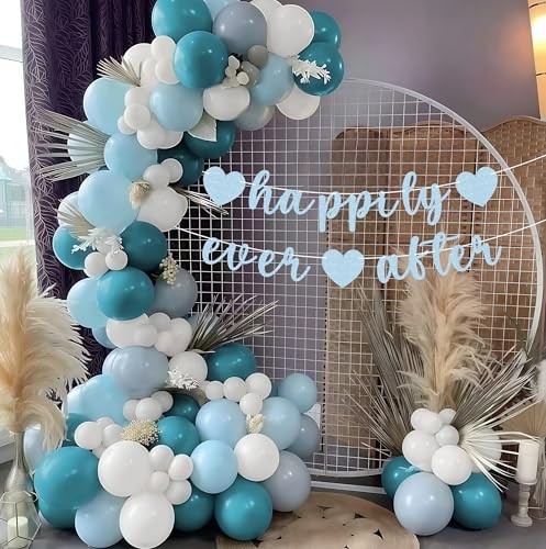 Light Blue Pre-Strung Happily Ever After Banner for Wedding & Bridal Parties