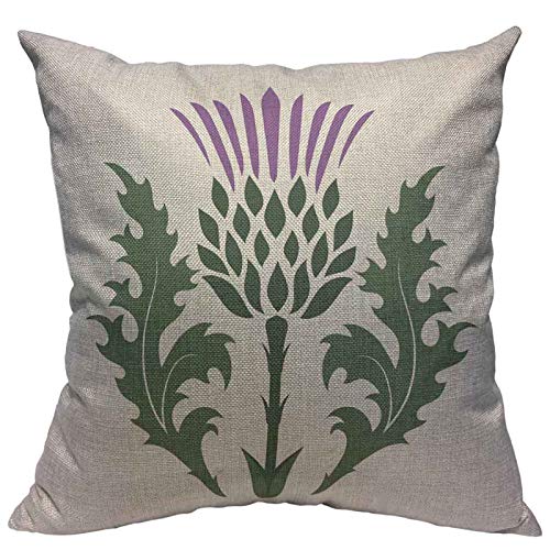 18x18 Green Blossom Thistle Cotton Linen Throw Pillow Cover - VERSUSWOLF