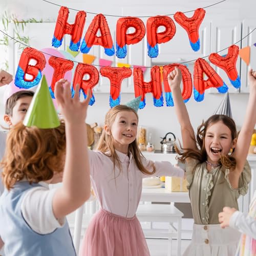 Spider Happy Birthday Foil Balloon Banner - Red Superhero Party Decor
