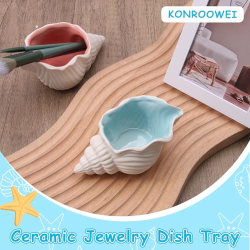 Coastal Blue Conch Jewelry Dish Tray - Ceramic Ring Holder